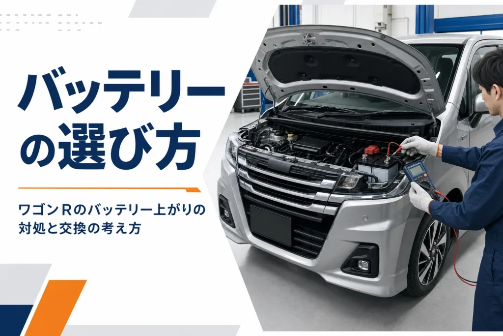 軽自動車のバッテリーをテスターで点検している様子