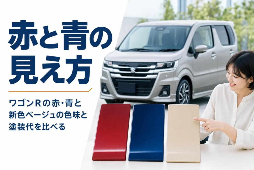 ワゴンRの赤・青・ベージュのボディカラーを比べるアイキャッチ