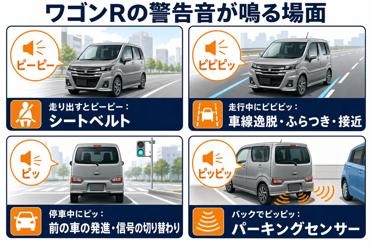 ワゴンRの警告音が鳴る場面と意味をまとめた図解