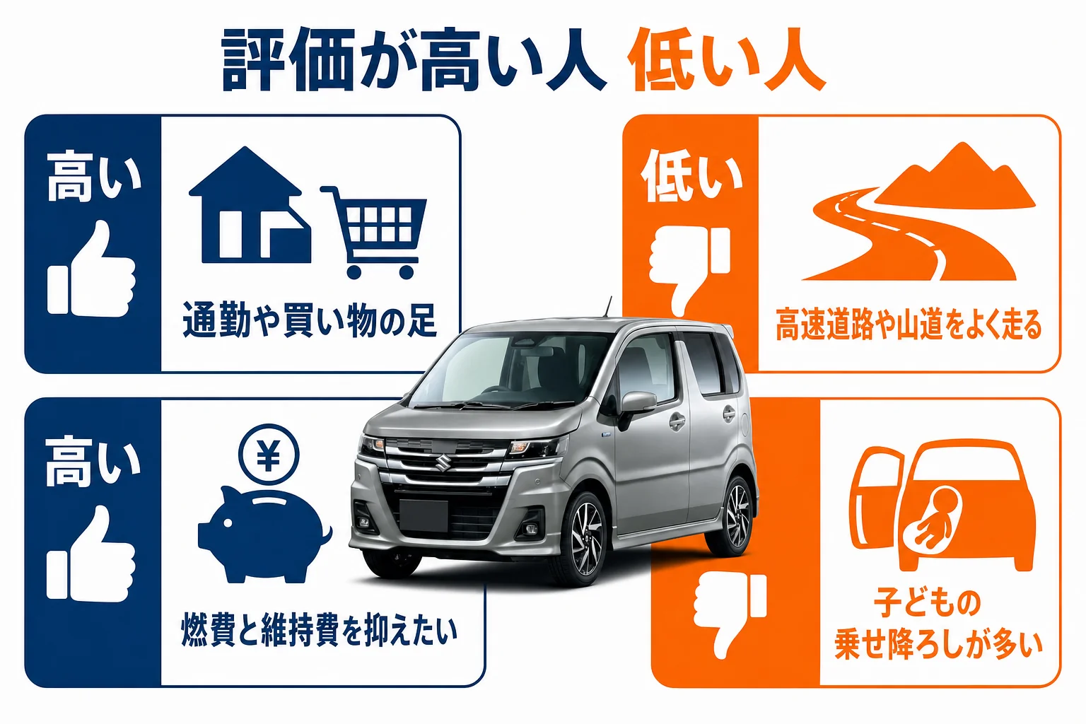 ワゴンRの評価が高くなりやすい人と低くなりやすい人を分けた図解