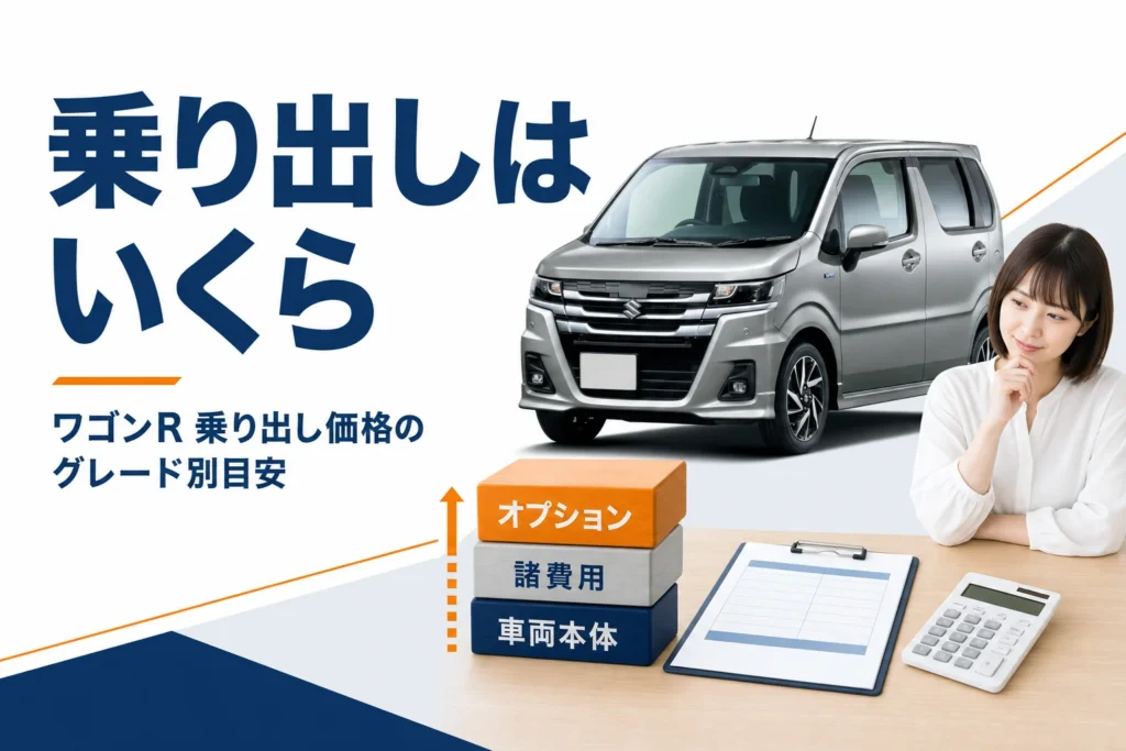 軽ハイトワゴンと見積書で乗り出し価格を表すイメージ