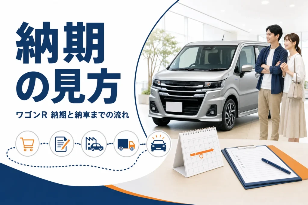 納車スペースの軽ハイトワゴンとカレンダーのイメージ