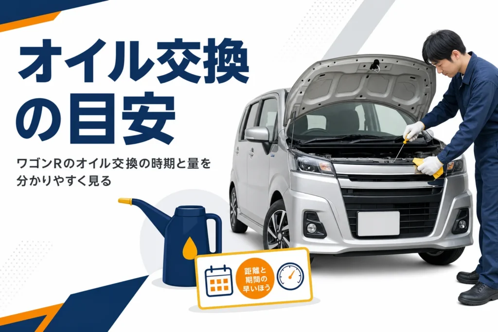 ワゴンRのオイル交換の時期と量の考え方を示したアイキャッチ