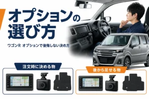 軽ハイトワゴンとナビやマットなどのオプションのイメージ