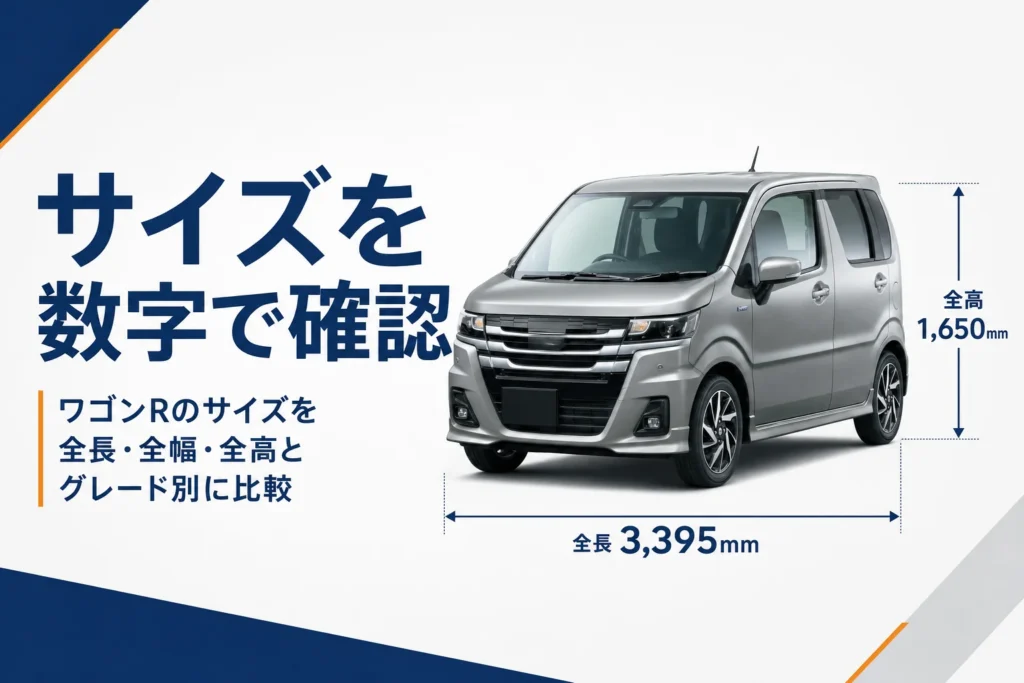 ワゴンRの全長と全高を矢印で示したサイズのイメージ