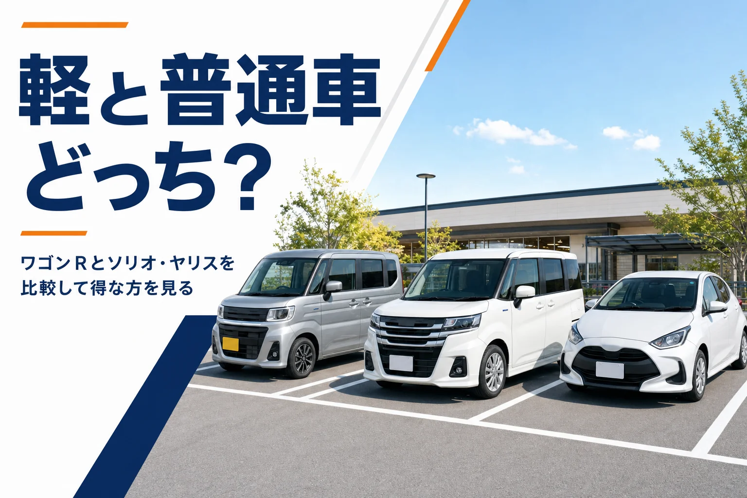 駐車場に並んだ軽自動車とコンパクトな普通車